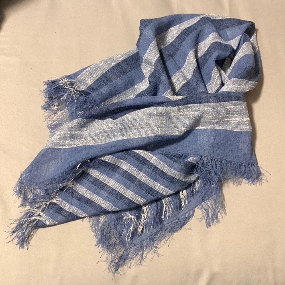 Blue and white striped scarf